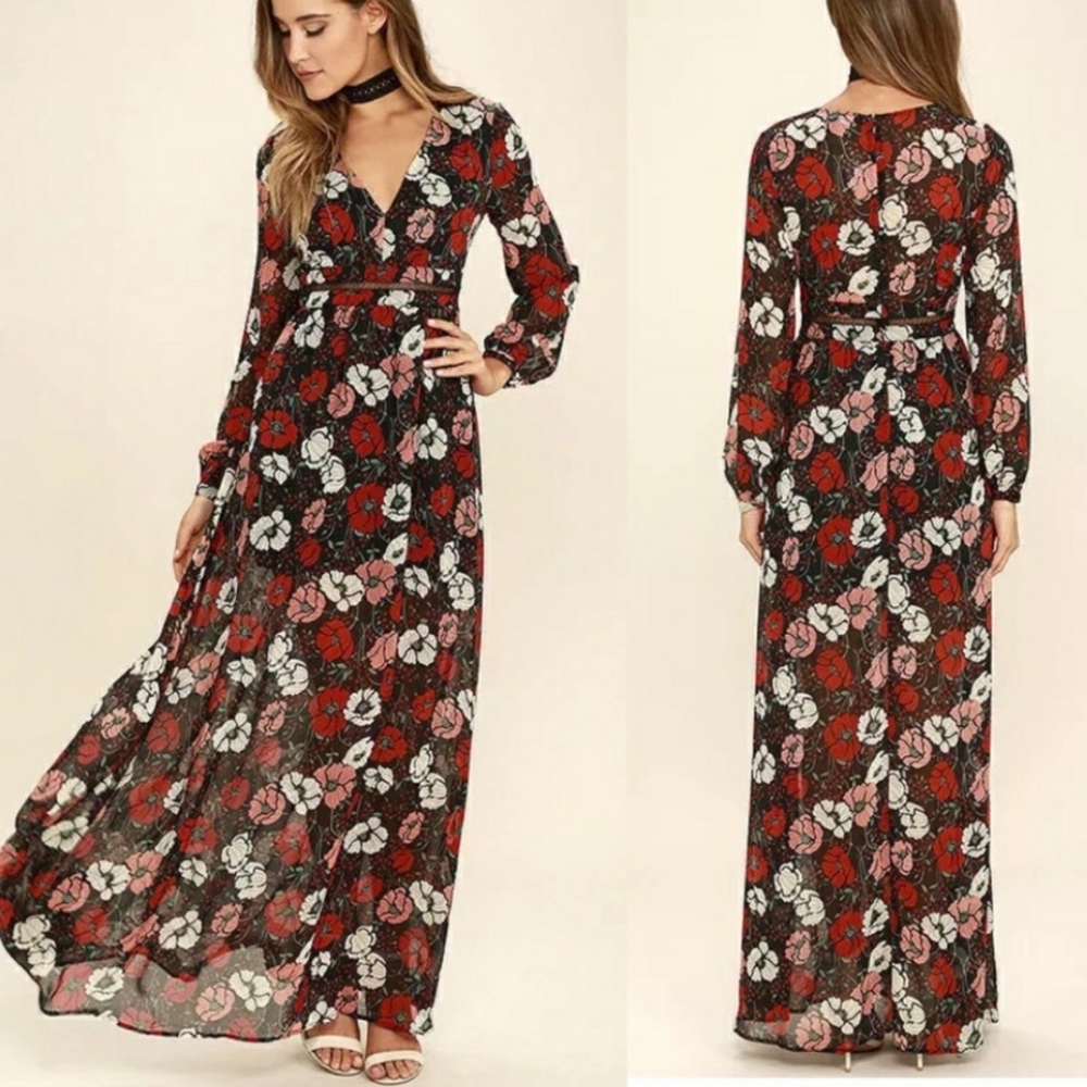 Lulus Parade Of Poppies Floral Maxi Dress
